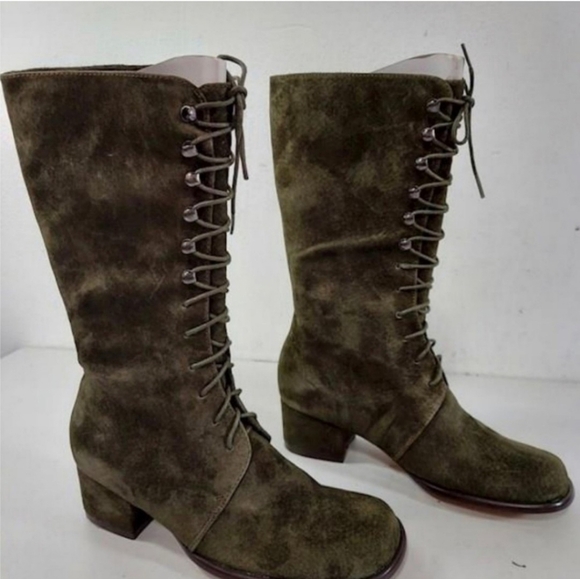 NEW Colin Stuart Victoria Secret Green Lace Up Moto Combat Boots Bohemian Army - Picture 13 of 14